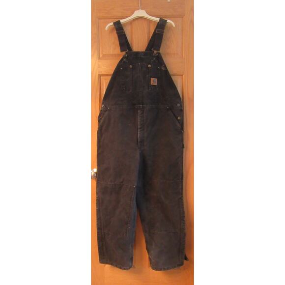 Carhartt Quilt Lined Bib Overalls Double Knee Men's 44 x 30 Black R27 BLK